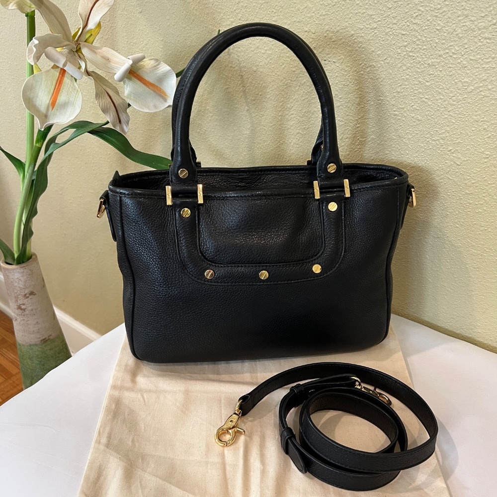 TORY BURCH Amanda Mini Satchel Black Pebbled Leather/Gold Logo Crossbody Bag - Picture 3 of 16